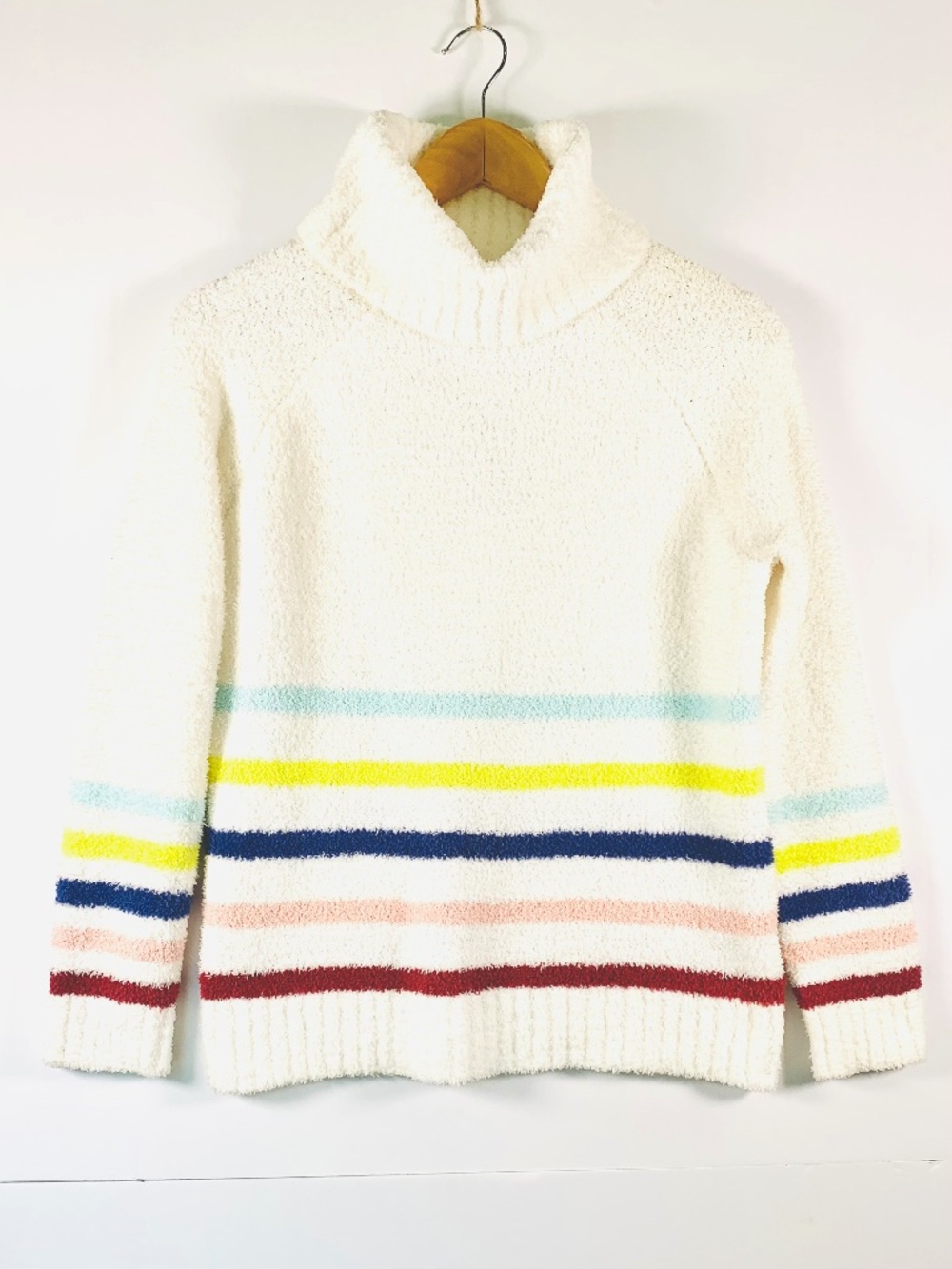 Philosophy Ivory Turtle Neck Sweater Buttery Soft Long Sleeve Multicolor Stripes